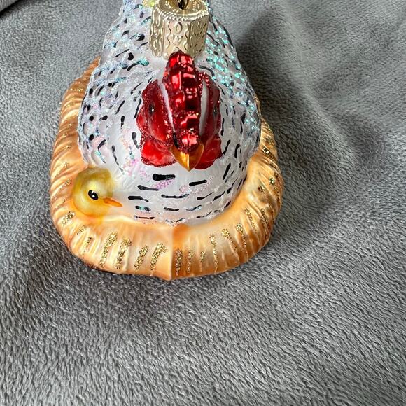 Old World Christmas Hen on Nest Blown Glass Glitter Ornament - Picture 4 of 8